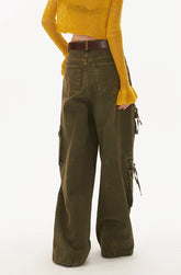 Multi-pocket military green loose casual pants